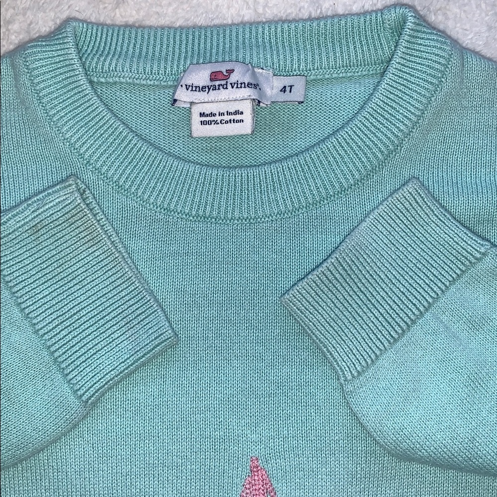 Vineyard Vines Blue Green Sweater 4T GUC Beach Shells Sailboat - Picture 7 of 10